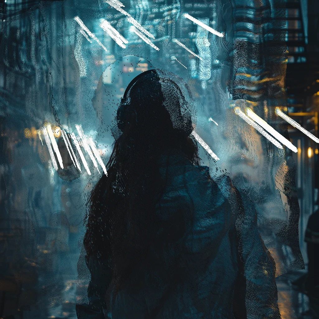 The same photo rebuilt as a point cloud, its pixels placed in 3D space by depth
