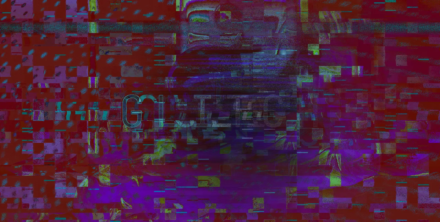 A roll flooded red with datamosh blocks