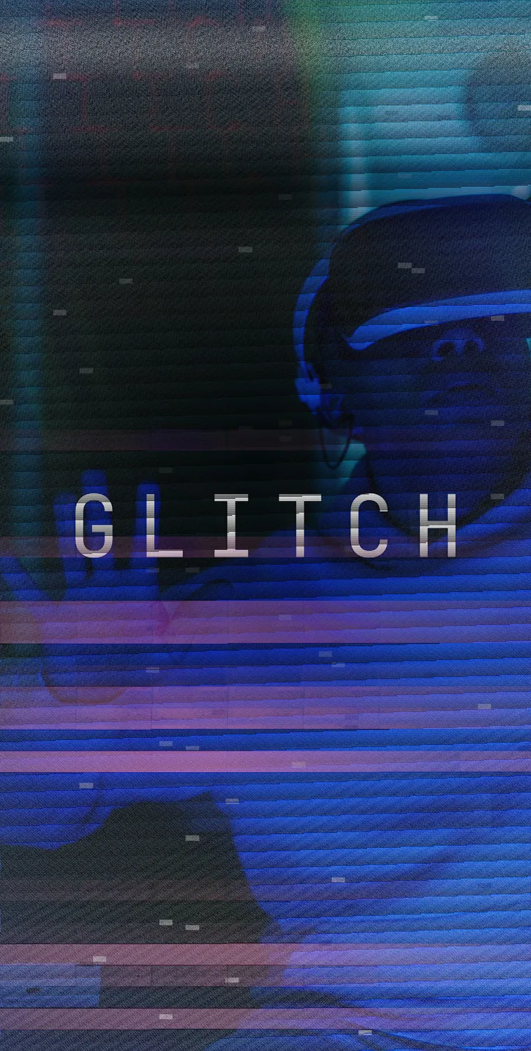 Portrait roll: clean blue with a crisp GLITCH mark