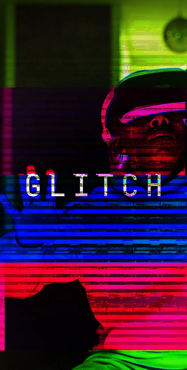 Portrait roll: magenta and green datamosh bands