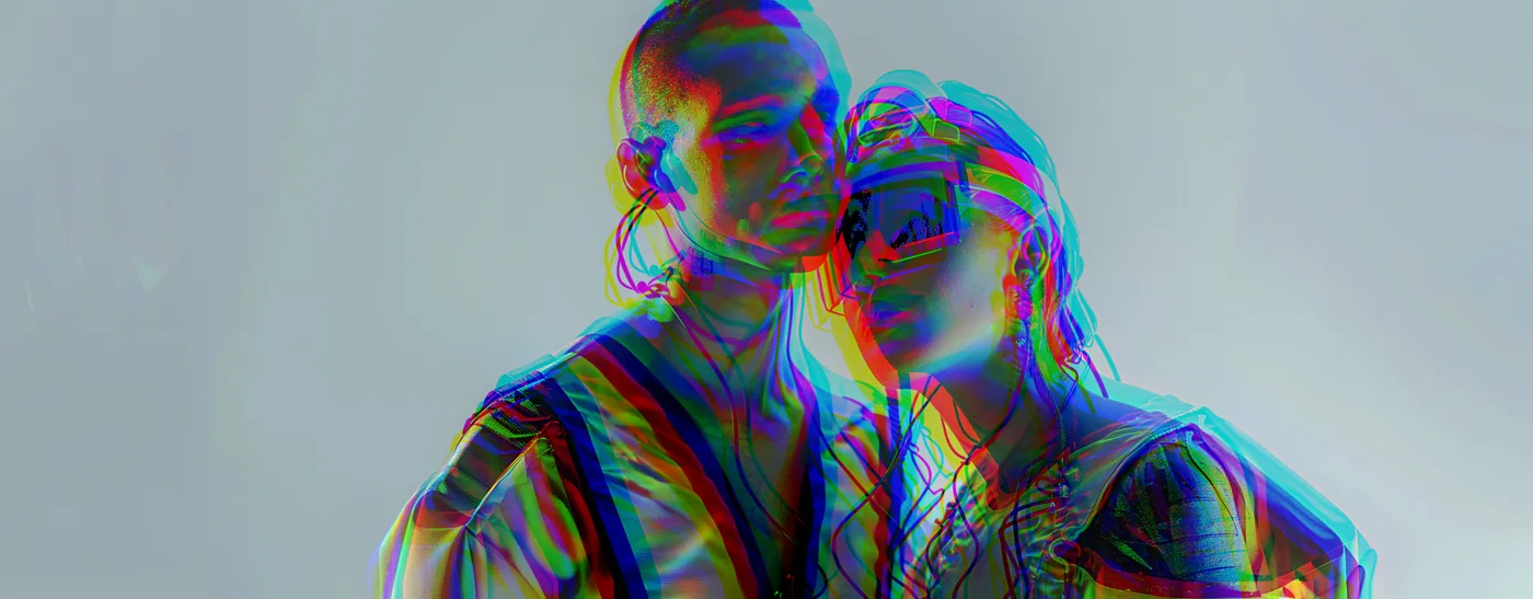 Channel-split rainbow edges from Chromatic Aberration with Solarize flipping the highlights