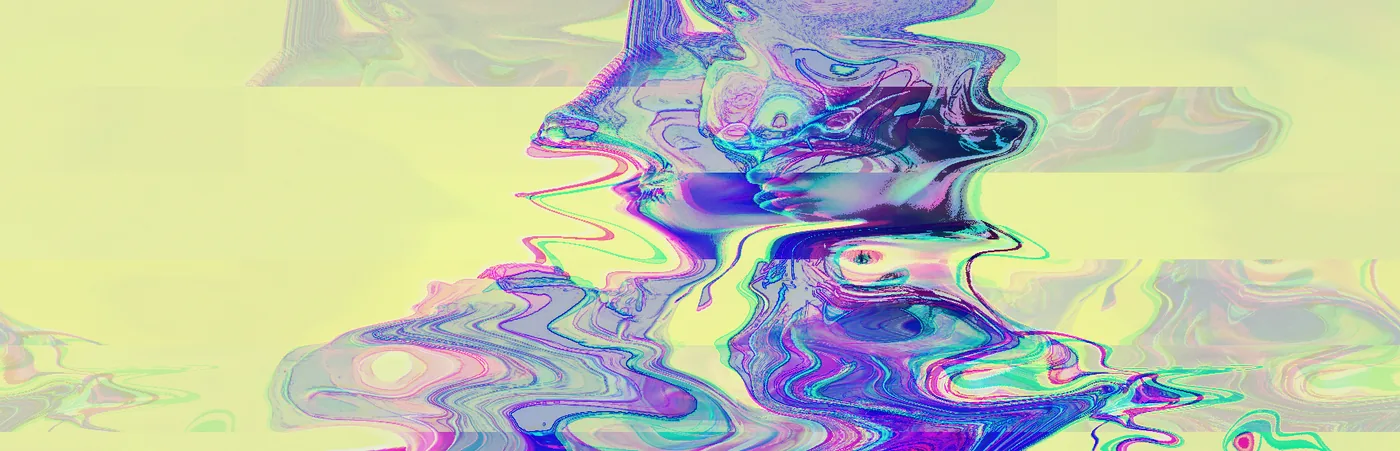 The frame liquefied by Domain Warp with Invert turning the palette inside out